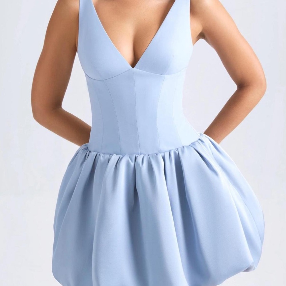 OH POLLY Lace-Up Bubble Hem Corset
Micro Mini Dress in Light Blue